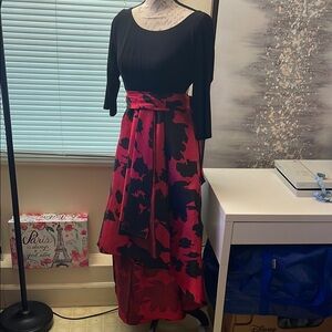 Elegant Black and Red Floral Dress